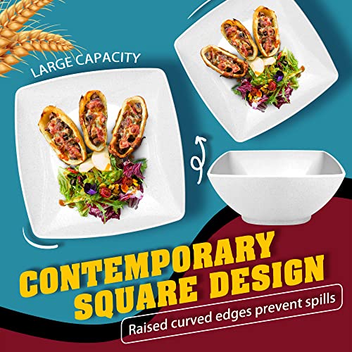 Teivio 32-Piece Wheat Straw Square Dinnerware Set For 8, Unbreakable Dinner Plates, Salad Plates, Snack Bowls, Tumblers 20 Oz, Dishwasher Safe, White #TOP4