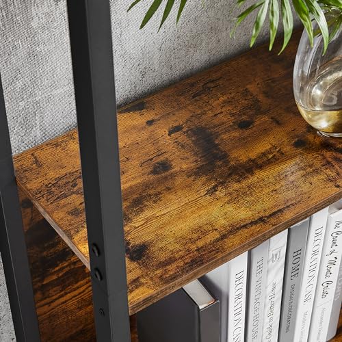 VASAGLE Bücherregal, Standregal mit 14 Ablagen, Regal mit Metallrahmen, für Wohnzimmer, Arbeitszimmer, Büro, Industrie-Design, 24 x 158 x 166 cm, vintagebraun-tintenschwarz LLS107B01