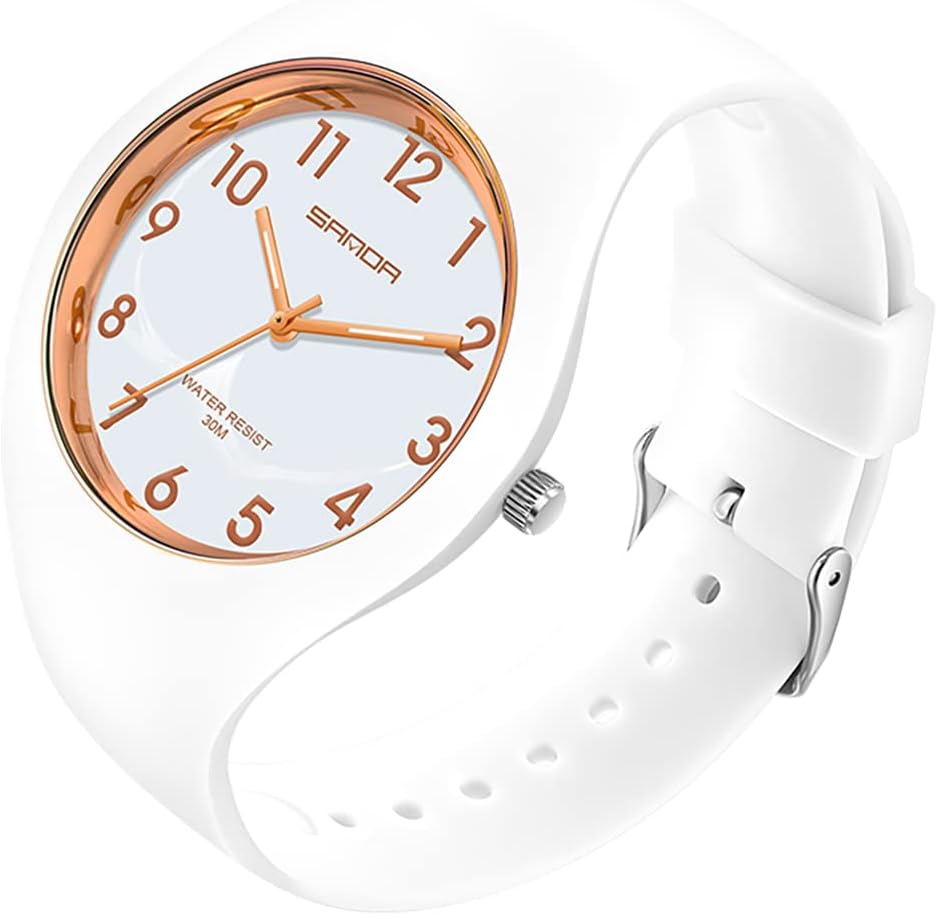 Fashion Jelly Series Sports Ladies Silicone Strap Electronic Quartz Waterproof Watch, White Rose, Classic