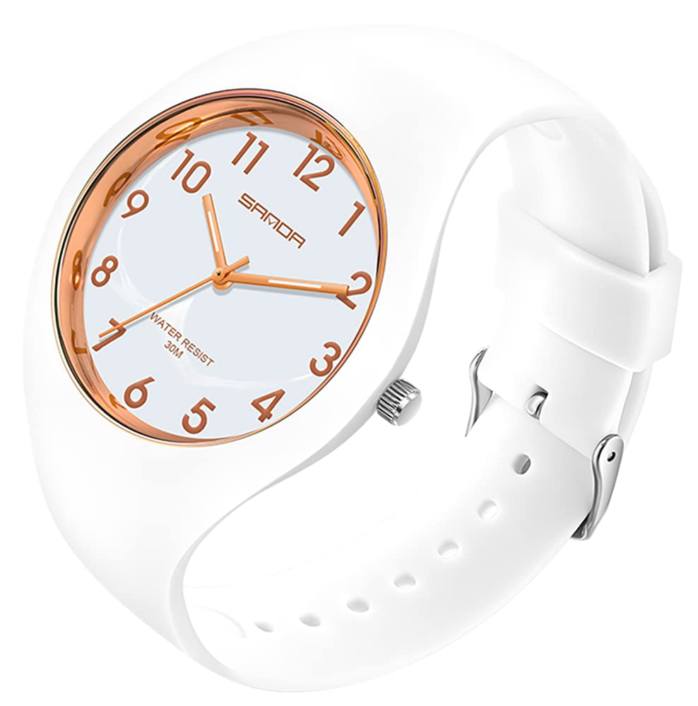 XCZAP Fashion Jelly Series Ladies Silicone Strap Electronic Quartz Sports Waterproof Watch, White Rose