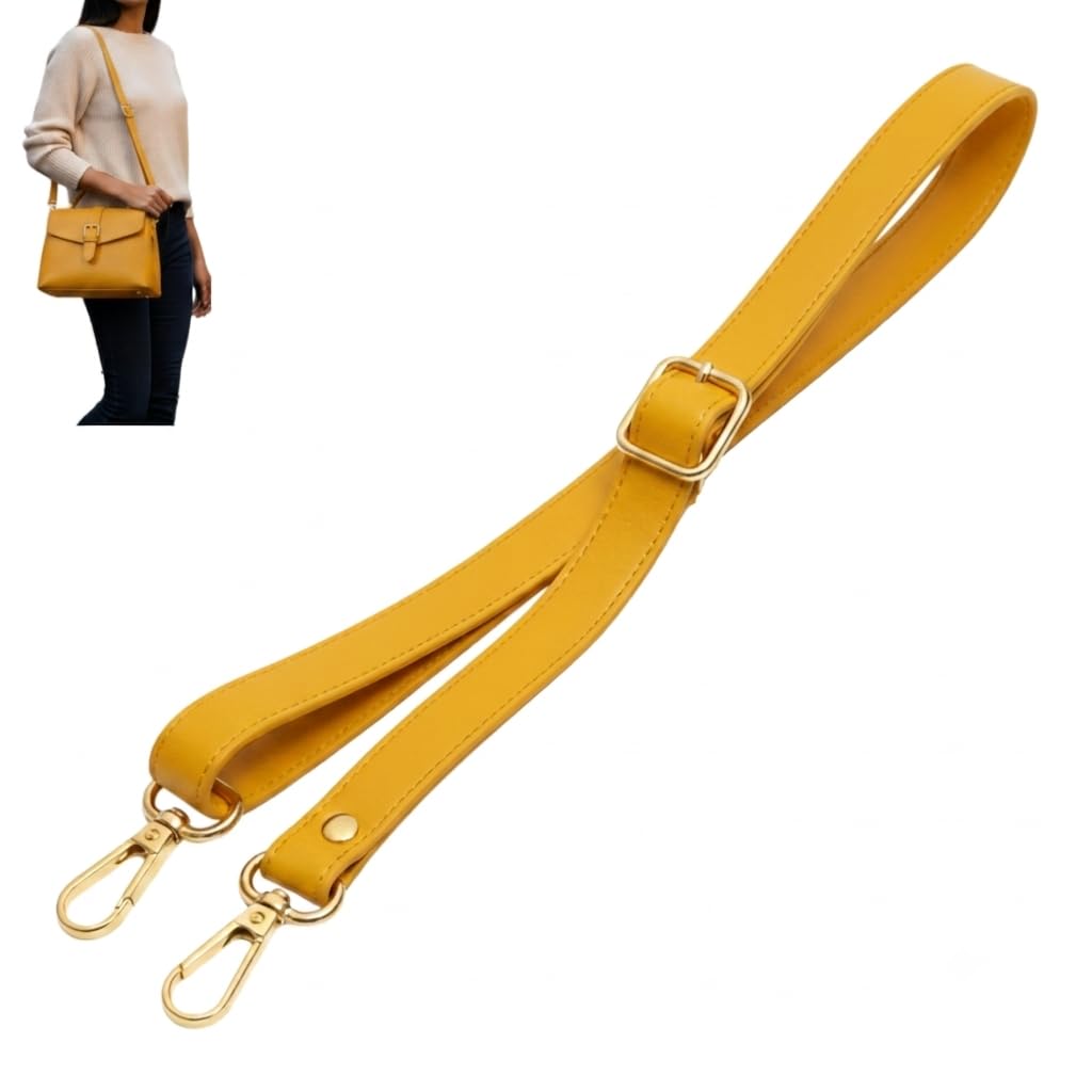 replacement shoulder strap, pu leather adjustable shoulder bag belt, yellow color exclusive for hand bags side sling crossbody bags with golden buckles.