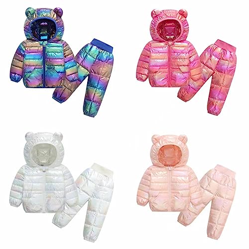 Kids 2 Piece Snowsuit Set Boys Girls Metallic Hooded Puffer Jacket Lightweight Packable Toddler Fall Clothes Girl2