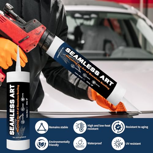 Image of White Professional Automotive Seam Sealer, Polyurethane Seam Sealer Automotive, Suitable for Metal Surfaces Such As Cars and Trucks (10 Oz)