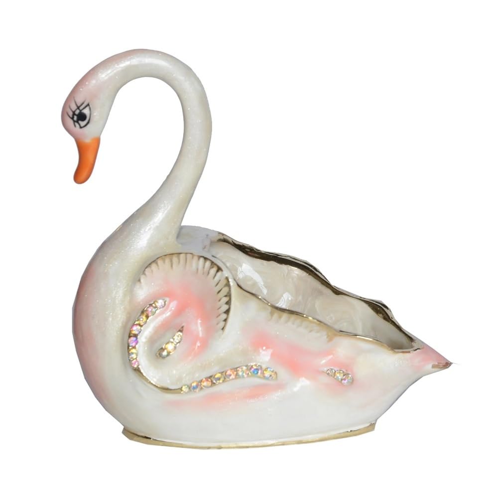YOPI Swan Trinket Box Jewelry Holder - Metal Bird Figurine Container for Rings & Keepsakes