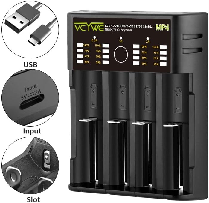Miniatura 4 de Cargador inteligente de 4 ranuras 18650 Paquete de cargador de batería compatible con recargable Li-ion 3.6V3.7V 16340 16650 18650 22650 26650 26650