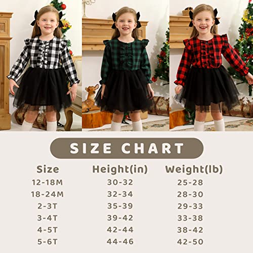 Toddler Kids Girls Clothes Christmas Dress Ruffle Red Plaid Black Mesh Skirt Outfits Overall Fall (4-5T, Red Plaid Black Mesh Dress Xmas) #TOP5