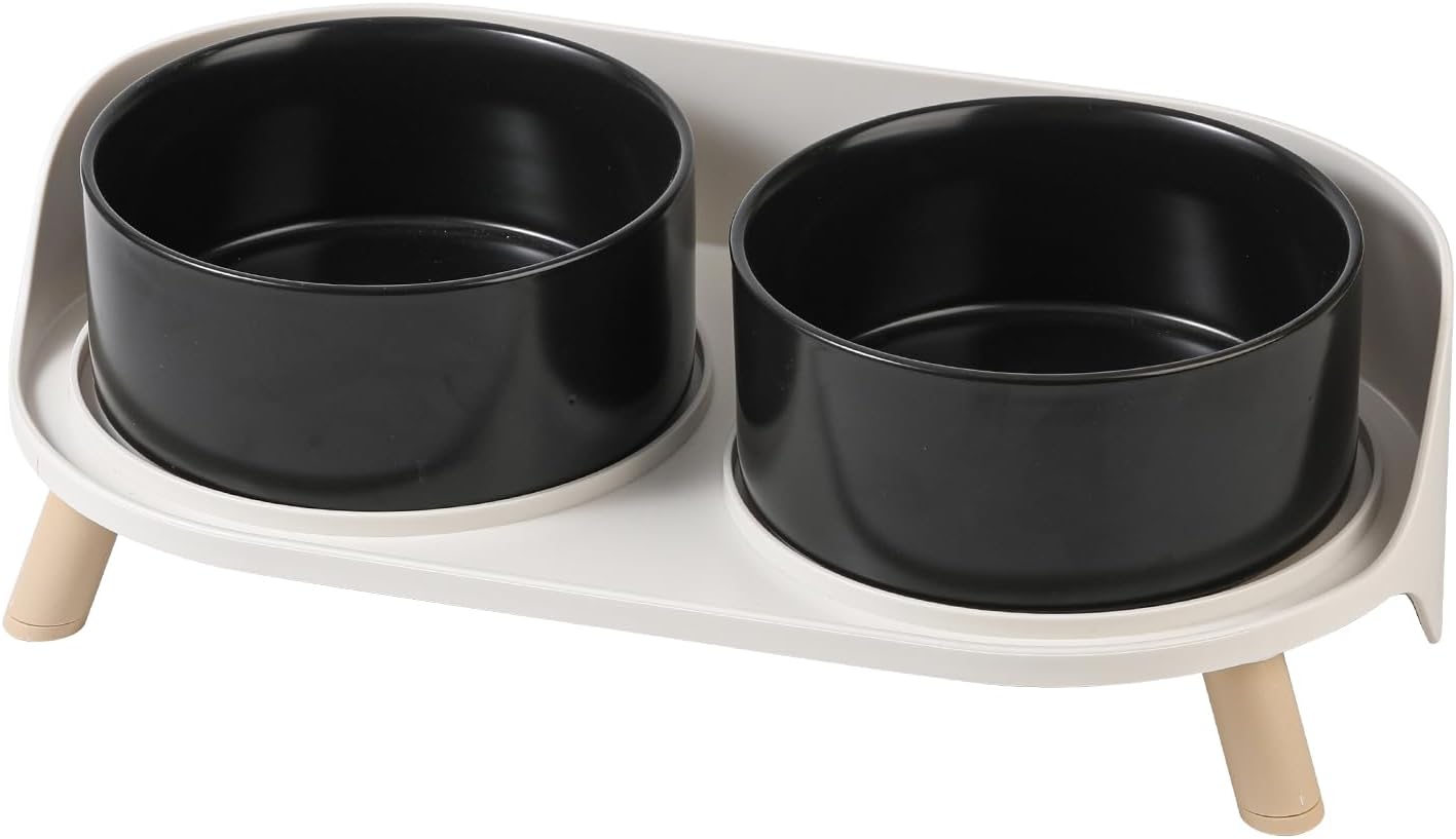 Elevated Ceramic Dog Bowl Set - Double Dog Feeding Bowls with Stand Splash Proof - Raised Dishes for Food and Water - Ideal for Small to Medium Dogs - 2 x 850 ml - 28.74 oz Medium Dog Bowls Black