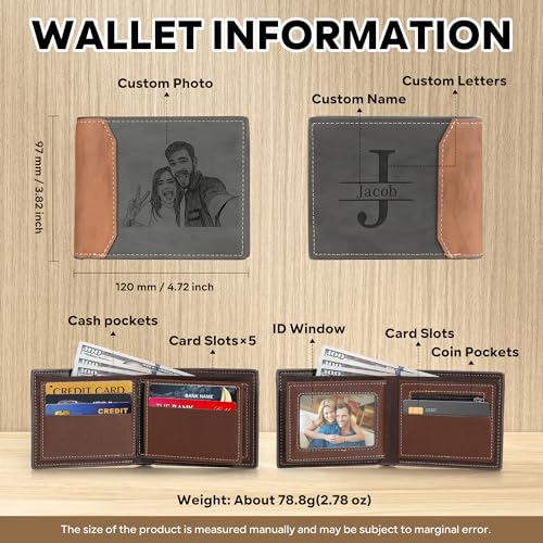 Gift for Men Him Husband - Personalized Wallets for Men, Mens Wallet Set Keychain Gift Box, Custom Initial Photo Wallet Slim Leather Wallet3