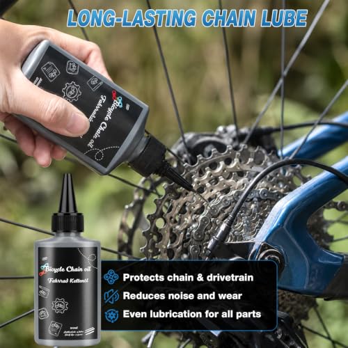 Vepazony Kit de nettoyage de vélo 6 en 1 de qualité supérieure - 100 ml d'huile de chaîne de vélo efficace - 300 ml - Nettoyant de chaîne - Brosse à cassette - Jauge de chaîne de vélo - Chiffon de – vue 3