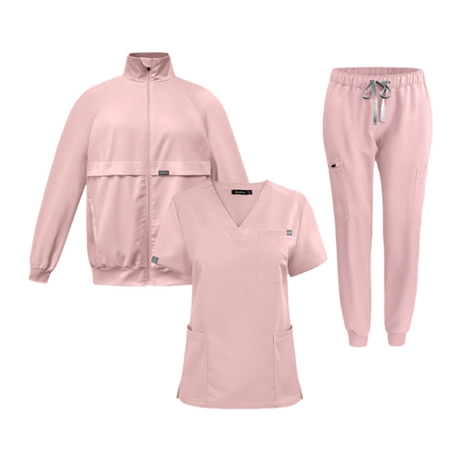 F Fityle Set uniforme da infermiera Set da infermiera Top Pantaloni Giacca da allattamento morbida, abiti per negozio, Rosa, M