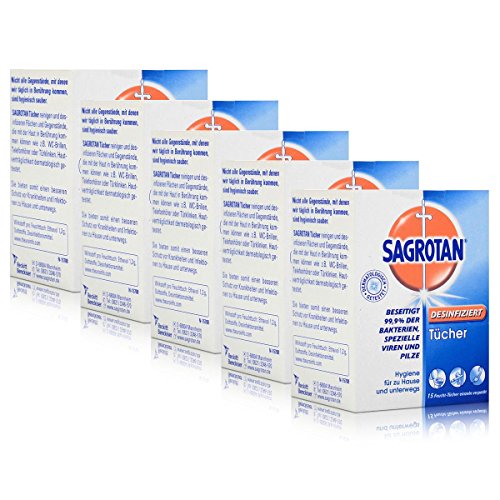 Sagrotan Feuchttücher zur Desinfektion, Einzeln Verpackt (5 x Packung mit 15 Feuchttüchern)
