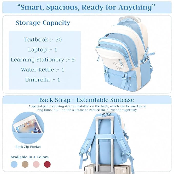 Image of Girls School Backpack with Small Zipper Pouch Fashion Nylon Backpack Multi Compartment Large Capacity Bag with Padded Shoulder Straps & Handle for School Travel Camping College