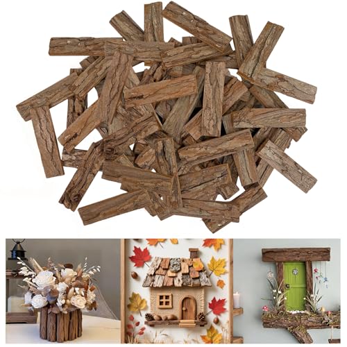 Morofme 45Pcs Natural Tree Bark Craft Wood Bark Strips Unfinished Tree Barks Planks Wooden Sticks 4.7 x 1 Wood Log Twigs for Crafting Project DIY Fairy Door Miniature House Roof Reptile