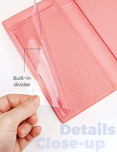 Image of Yarnic Checkbook Cover for Personal Checkbook, Checkbook Holder with Pen Holder & Built-in Clear Plastic Divider for Duplicate Checks (Coral Pink)