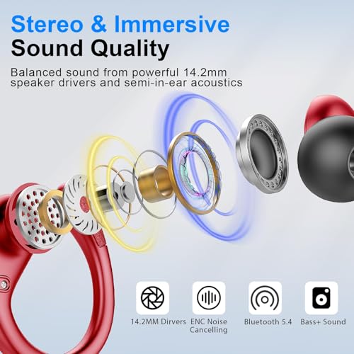 Image of Wireless Earbud, 75Hrs Bluetooth 5.4 Headphones IP7 Waterproof for Sport, Running Wireless Earphones with ENC Noise Canceling Mics, Deep Bass Over Ear bud with Earhooks for Android, iOS, Workout, Gym