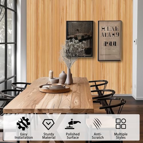 FONUNO Bamboo Wall Panel for Interior Decoration Bamboo Pole Wrap Roll Natural Wainscoting Paneling Decorative Wall Slat Covering for Living Room, Bedroom, Office (16 Inch x 96 Inch, Carbonized) - Image 3
