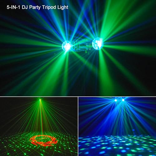 DJ Light with Stand, WorldLite 5-in-1 Party Bar Light Set with Magic Ball, Led Par, Red & Green Pattern, Strobe/UV, Portable Tripod DJ Stage Lighting System for Disco Gig Band Wedding - Image 2