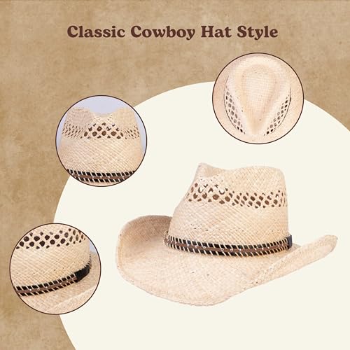 Image of Straw Cowboy Hats Cowgirl Hat Western Cowboy Hat Rancher Hat for Men Women, Exquisite Decoration Band