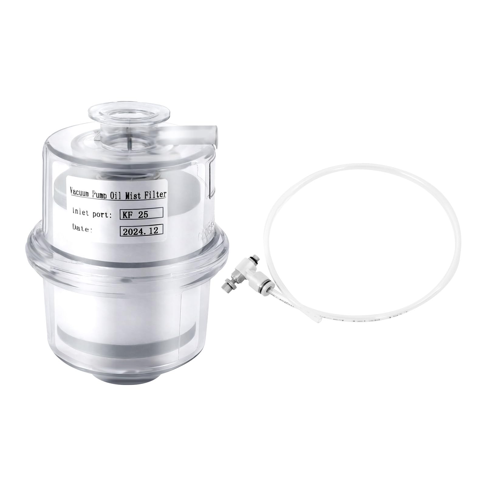 KF25 filtr mgły olejowej do pomp próżniowych z 95% szybkością oddzielania i wężem spustowym oleju 40 cm, separator dymu, filtr spalin z PC i włókna szklanego do pomp próżniowych o mocy ssania ≤ 8 l/s