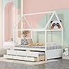 Full Size Wooden House Bed with Trundle and 3 Storage Drawers White