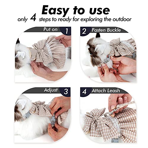 Kaqipeet Escape-Proof Cat Harness And Leash Set - Adjustable And Breathable Vest For Walking, Easy Control And Comfortable Bowtie Plaid Jk Skirt For Cats For Cats (Beige Plaid,Small) #TOP4
