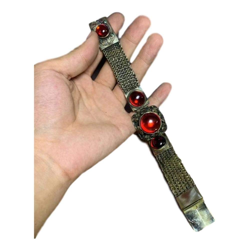 Antike Silber Cloisonne Set Ruby Wide Bangle Antike Öffnungstransitarmbänder