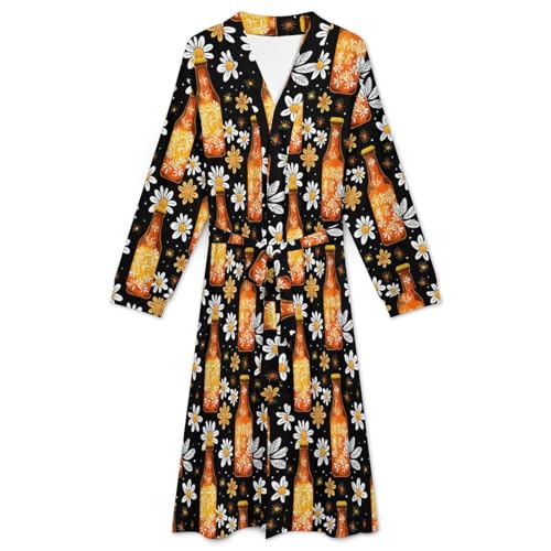 Hawaiian Beer Flowers Soft Robe Long Sleeve Bathrobes V Neck Sleepwear Spa Robes with Belt Men Woman3
