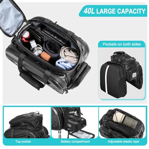 Axiniu 40L Capacity Rear Bike Rack Bag, Hard Shell Bike Rack Bag, Bikes Trunk Bags, Ebike Battery Bags, Multifunction Large Pannier for Bicycle, Bicycle Backpack for Ebike, Travel, Commuting,Black by Axiniu - Image 3