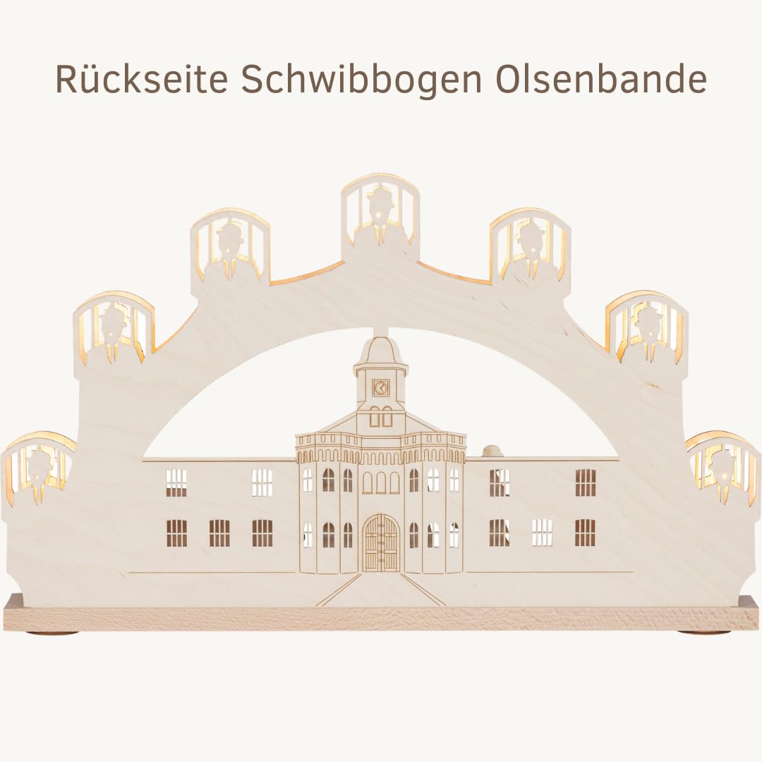 weigla - Schwibbogen original Erzgebirge I Lichterbogen Weihnachten I Motiv Olsenbande I 7 Lampenkerzen + 1 Ersatzlampe I 7 x 34 V, 3 W, E10 I beleuchtete Weihnachtsdeko innen I Ganzjahresdeko