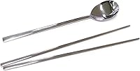 Vista 5 de Cubertería tradicional coreana de acero inoxidable cucharas y palillos juego de vajilla con mano larga, reutilizable (sin patrón)