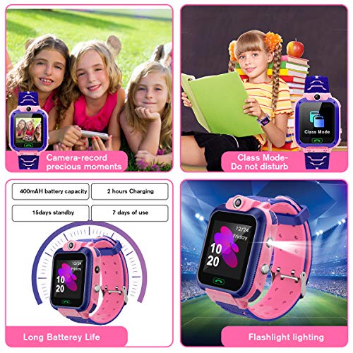 KToyoung Kids Smart Watch,Childrens Smartwatch for Kids Girls,Waterproof LBS Tracker Watch HD Touch Screen Sport Smartwatch Phone Watch with SOS Call Camera Game Alarm for Children Teen Students,Pink - Thumbnail 2