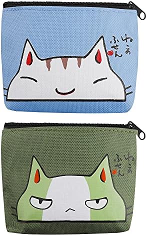 Canvas Pouch for Coin, 2 Pcs Small Canvas Coin Purse Holders Change Wallet Cute Women Wallet Pouch for Credit Card, ID Card, Keys, Headset, Lipstick (Blue and Green)