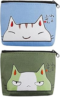 Canvas Pouch for Coin, 2 Pcs Small Canvas Coin Purse Holders Change Wallet Cute Women Wallet Pouch for Credit Card, ID Card, Keys, Headset, Lipstick (Blue and Green)
