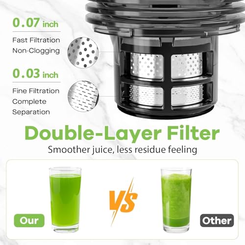 Image of EanOruus Cold Press Juicer, 5.8 inch Wide Feed Chute Juice Extractor Machine with 400W, High Juice Yield, Slow Masticating Juicer for Whole Vegetables & Fruits, Black Gray