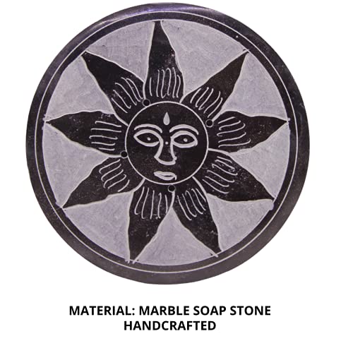 Kc Kullicraft Marble Black Soapstone Incense Stick Holder - Round Incense Burner With Black Sun Carving. Decorative Ash Catcher For Home And Office Decor. Perfect Handmade Gift. #TOP5