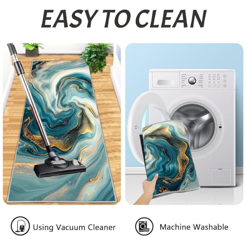 Tapis de cuisine lavable vert émeraude et feuille d'or