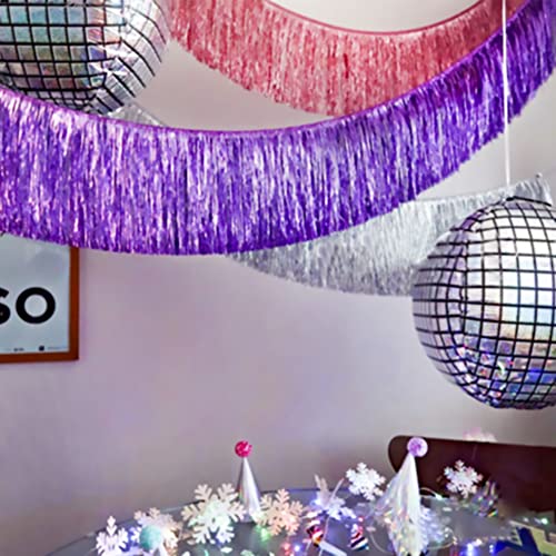 Image of Premium Shiny Purple Fringe Tinsel Garland for Party Decorations -4 Layers Thick, 2 Pack | LILF Foil Tassel Banner Party Streamers for Wedding Birthday Christmas Decoration Home Hanging