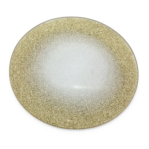 Carousel Home Champagne Gold Swirl Mirrored Glass Glitter Coaster | Round Mirror Glass Display Candle Plate | Mirrored Candle Tray - 10cm