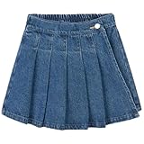 TIBE PINCESS Girls Denim Skirt Summer Vintage Pleated Kids Skirt Shorts Children Uniform Skirt Jeans Skorts 11-12Years Blue