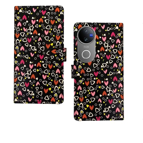 Image of Inktree Vivo V50 5G Flip Cover | Leather Finish |Designer Printed Flip Cover for Vivo V50 5G - Black Hearts