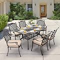 Attliahome 7-Piece Cast Aluminum Outdoor Table and Chairs, Antique Bronze Patio Dining Sets Include 60" Large Patio Dining Table and 6 Chairs with Removable Cushion