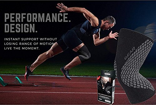 Physix Gear Knee Compression Sleeve for Men & Women - Best Compression Knee Brace for Walking, Running, Gym, Basketball, Weightlifting,Workout, Sports - Knee sleeves Support, Black/Grey, M - Thumbnail 6