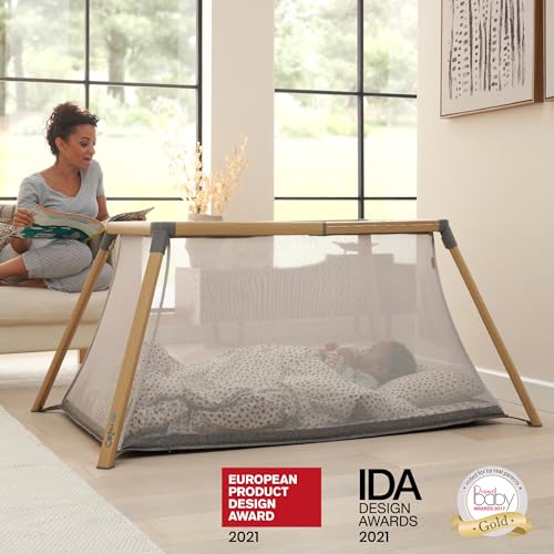 Image of Tutti Bambini CoZee Go 3-in-1 Foldable Baby Playpen, Portable Bassinet & Travel Crib | Playard with Mattress Included | Birth to 3 Years (Oak & Charcoal)