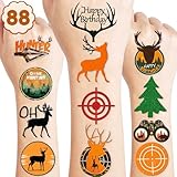 Gone Hunting Temporary Tattoos 88 PCS Oh Deer Hunter Camo Party Decorations Favors Supplies Fishing Theme Birthday Cute Tattoo Stickers Christmas Gifts for Boys Girls Kids Class School Prizes Carnival