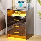 Figbird Mesita de noche RGB con estación de carga inalámbrica,Mesita de noche de 20 colores con tres cajones y USB,Puertos tipo C, mesitas de noche para dormitorio o sala de estar