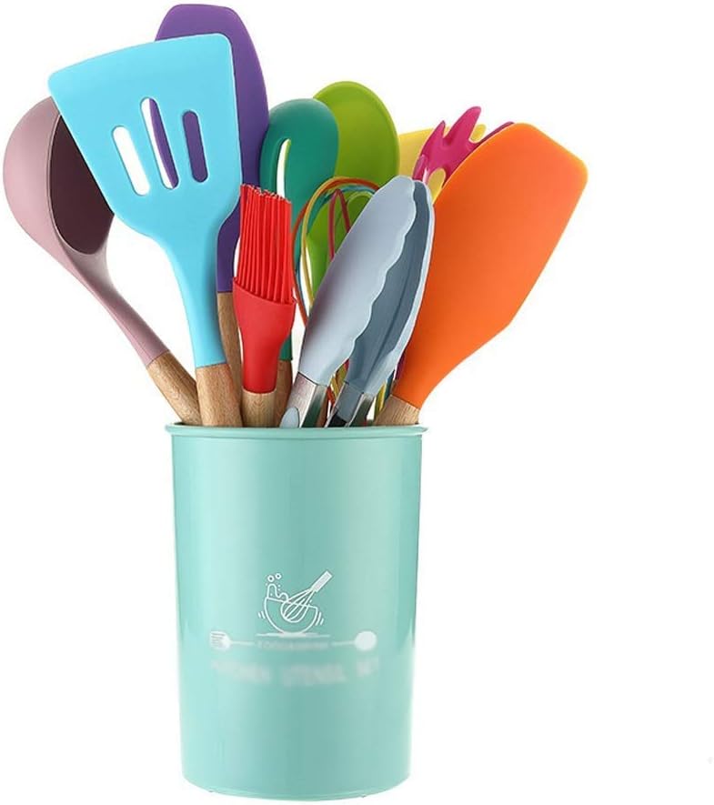 外観 未使用品 強くてしっかりした 15ピースクッキンググリーンシリコンキッチン用品シャベルスプーンキッチン用品ツールスプーン収納バケットセット 家になくてはならないもの