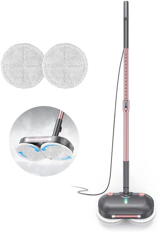 Scrubbing Steam Mop with Rotating Pads, Spin Steam Cleaner for Floor Cleaning,Large Tank,23FT Cord, LED Headlights,Reusable Pads & Self-Standing,Safe for Hard Floor/Laminate/Marble