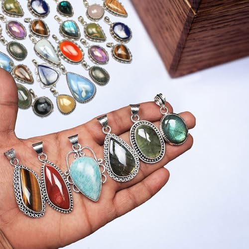 Handmade Gemstone & Crystal Pendant Set for Necklaces, Silver Plated Pendant Necklaces, Gift for Women4