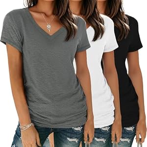 YGOODM Tshirt Damen, Sommer Tops für Damen V-Ausschnitt Oberteile 3er Pack