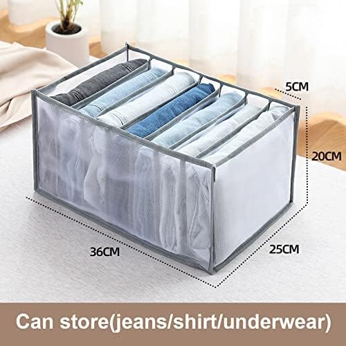 5 Pcs Wardrobe Clothes Organizer Portable Storage Baskets, Jeans Leggings Compartment Storage Box Closet, 7 Grids Folding Clothes Drawer Mesh Separation Organizer, Clothing Storage LB000312-1